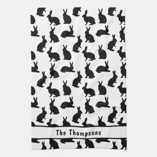 Black And White Bunny Shapes And Name Easter Theedoek (Verticaal)