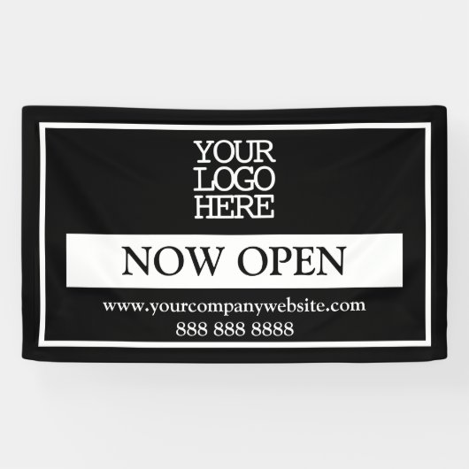 Black and White Business Logo Now Open Spandoek (Horizontaal)