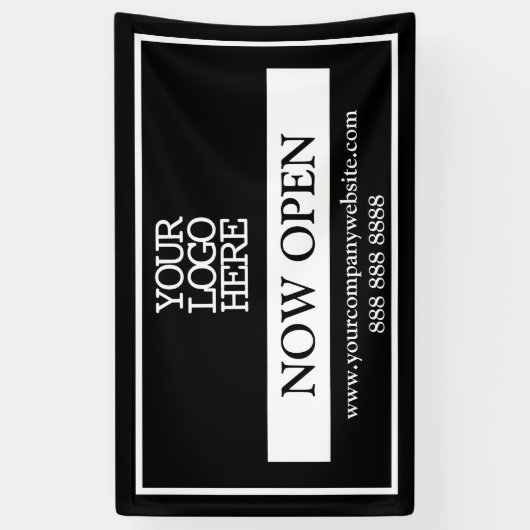 Black and White Business Logo Now Open Spandoek (Verticaal)