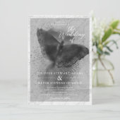 Black and White Butterfly Photo Overlay Wedding Kaart (Staand voorkant)