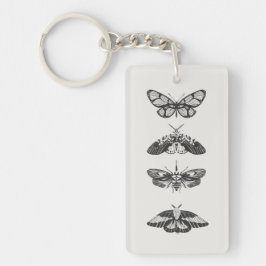 Black and White Butterfly Sketch Acrylic Keychain