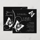 Black and White Butterfly Wedding Invitation Kaart (Voorkant / Achterkant)