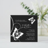 Black and White Butterfly Wedding Invitation Kaart (Staand voorkant)