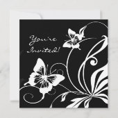 Black and White Butterfly Wedding Invitation Kaart (Achterkant)