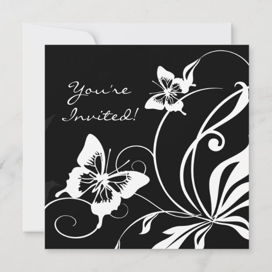 Black and White Butterfly Wedding Invitation Kaart (Achterkant)