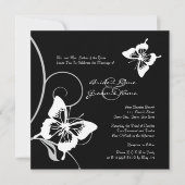 Black and White Butterfly Wedding Invitation Kaart (Voorkant)