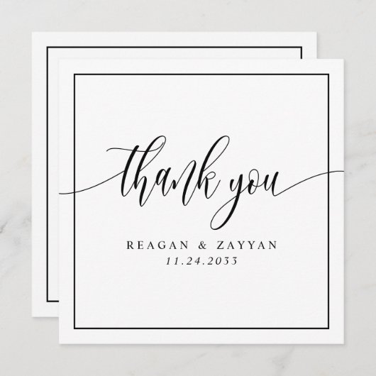 Black and White Calligraphy Weddenschap Hartelijk  Bedankkaart (Voorkant / Achterkant)