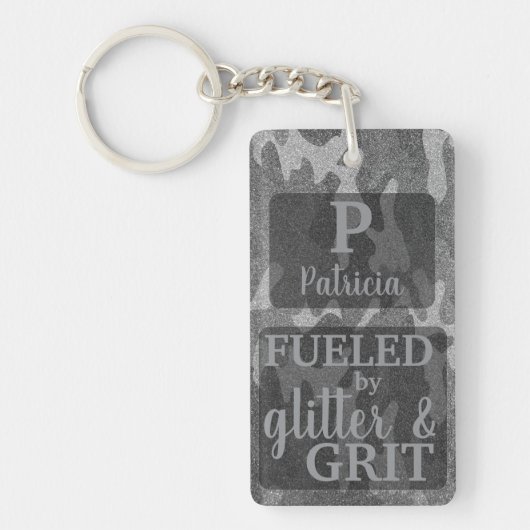 Black and White Camouflage Glitter Camo Name Sleutelhanger (Voorkant)