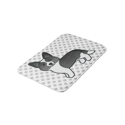Black and White Cardigan Welsh Corgi Cartoon Dog Badmat (Gekanteld)