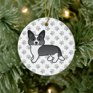 Black and White Cardigan Welsh Corgi Cartoon Dog Keramisch Ornament