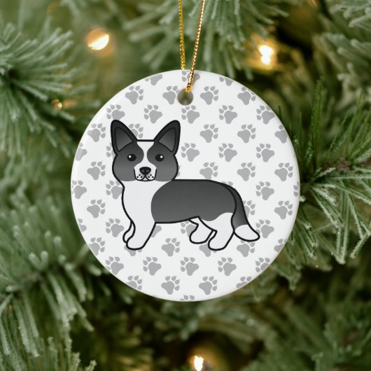 Black and White Cardigan Welsh Corgi Cartoon Dog Keramisch Ornament (Boom)