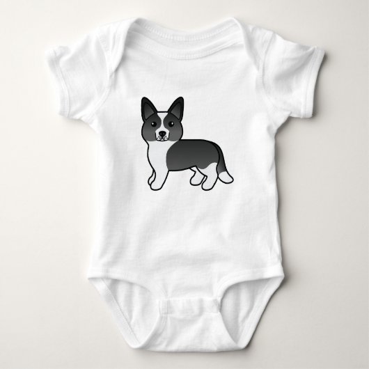 Black and White Cardigan Welsh Corgi Cartoon Dog Romper (Voorkant)