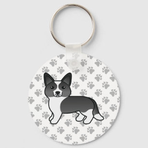 Black and White Cardigan Welsh Corgi Cartoon Dog Sleutelhanger