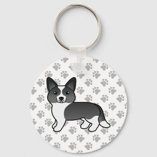 Black and White Cardigan Welsh Corgi Cartoon Dog Sleutelhanger (Voorkant)