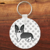 Black and White Cardigan Welsh Corgi Cartoon Dog Sleutelhanger (Voorkant)