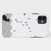 Black and white cat and birds iPhone case (Achterkant (horizontaal))