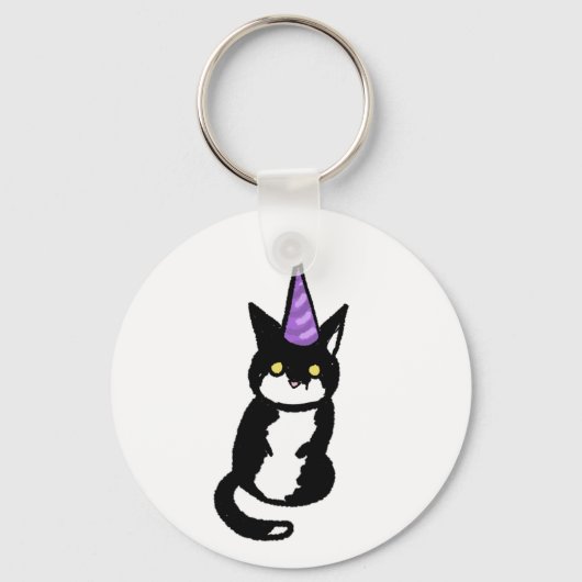 Black and White Cat Celebration Keyring Sleutelhanger (Voorkant)