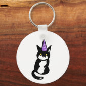 Black and White Cat Celebration Keyring Sleutelhanger (Voorkant)