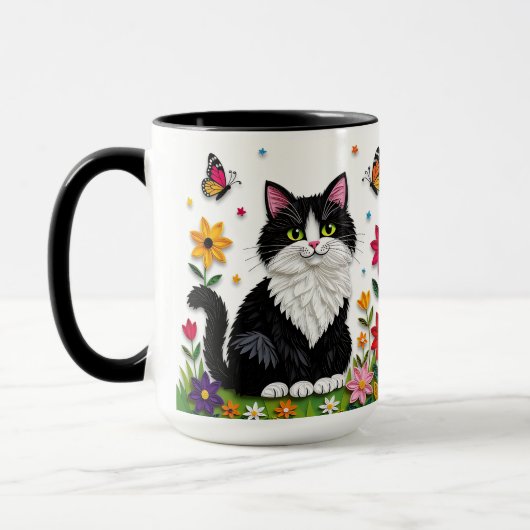 Black and White Cat, Flowers and Butterflies   Mok (Links)