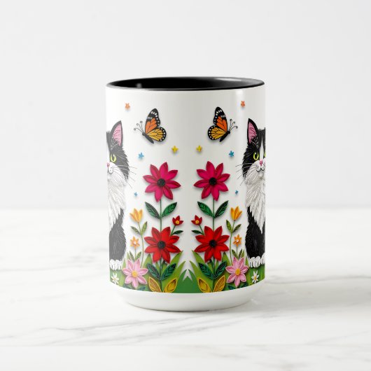 Black and White Cat, Flowers and Butterflies   Mok (Midden)