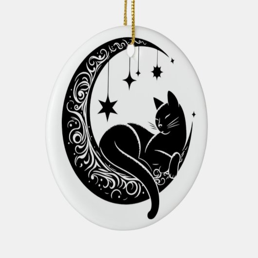 Black and White Cat Moon Window Suncatcher Keramisch Ornament (Rechts)