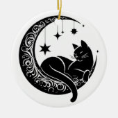 Black and White Cat Moon Window Suncatcher Keramisch Ornament (Voorkant)