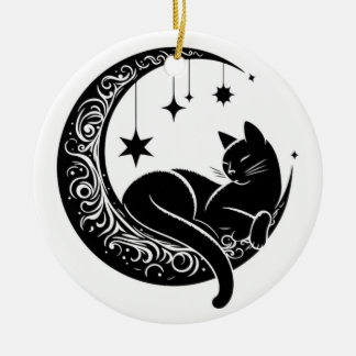 Black and White Cat Moon Window Suncatcher Keramisch Ornament