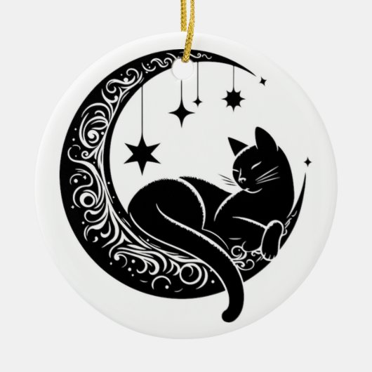 Black and White Cat Moon Window Suncatcher Keramisch Ornament (Voorkant)