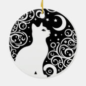 Black and White Cat Moon Window Suncatcher Keramisch Ornament (Achterkant)