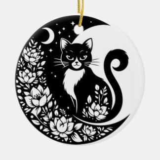 Black and White Cat Moon Window Suncatcher Keramisch Ornament