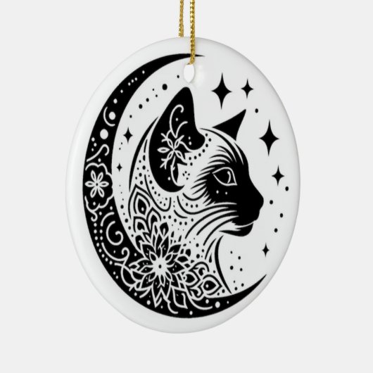 Black and White Cat Moon Window Suncatcher Keramisch Ornament (Rechts)