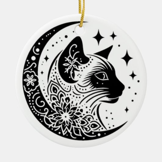 Black and White Cat Moon Window Suncatcher Keramisch Ornament (Voorkant)