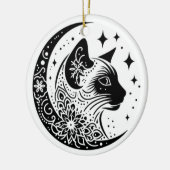 Black and White Cat Moon Window Suncatcher Keramisch Ornament (Links)
