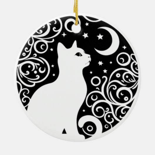 Black and White Cat Moon Window Suncatcher Keramisch Ornament (Achterkant)