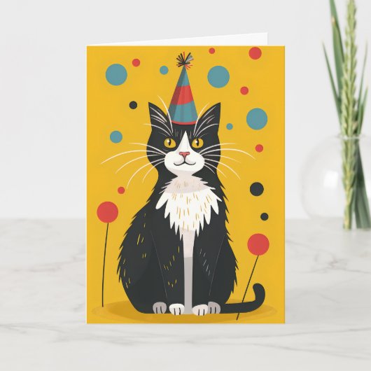 Black and White Cat verjaardagsfeest Wenskaart Kaart (Voorkant)