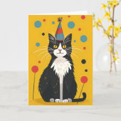 Black and White Cat verjaardagsfeest Wenskaart Kaart (Gele Bloem)