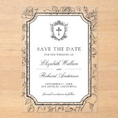 Black and White Catholic Wedding Save the Date Acryl Uitnodigingen (Voorkant)