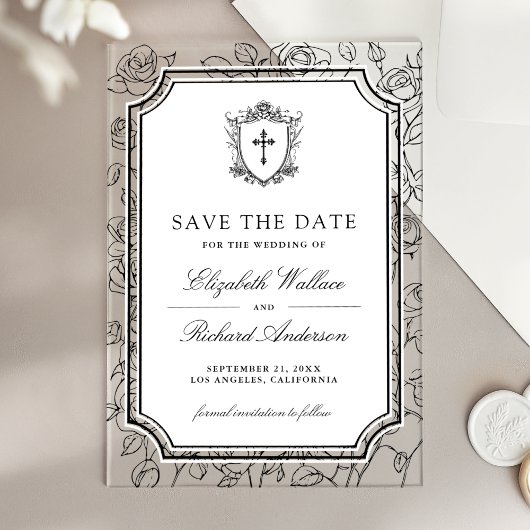 Black and White Catholic Wedding Save the Date Acryl Uitnodigingen