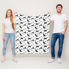 Black And White Cats And Bats Pattern Halloween Fleece Deken