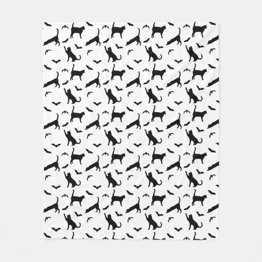 Black And White Cats And Bats Pattern Halloween Fleece Deken (Voorkant)