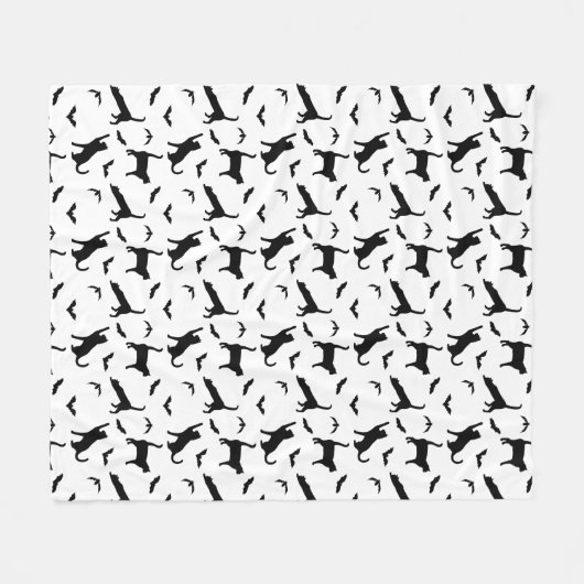 Black And White Cats And Bats Pattern Halloween Fleece Deken (Voorkant (Horizontaal))