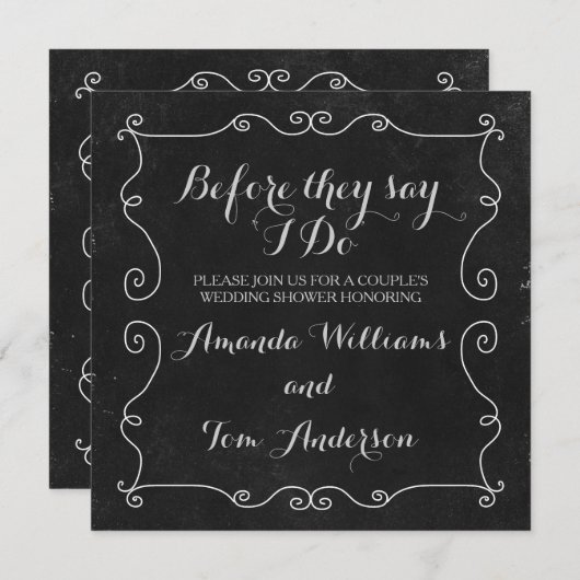 Black and White Chalkboard Style Wedding Shower Kaart (Voorkant / Achterkant)