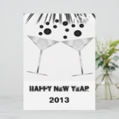 Black and White Champagne Nieuwjaarsuitnodiging Kaart (Staand voorkant)