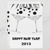 Black and White Champagne Nieuwjaarsuitnodiging Kaart (Voorkant / Achterkant)