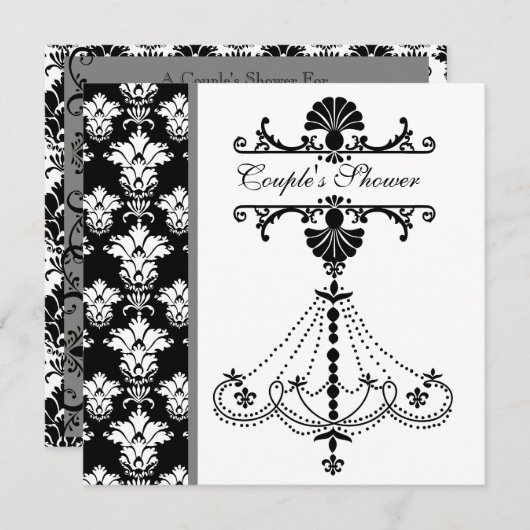 Black and White Chandelier Couple's Shower Invite Kaart (Voorkant / Achterkant)