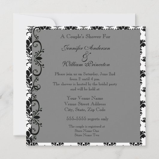 Black and White Chandelier Couple's Shower Invite Kaart (Achterkant)
