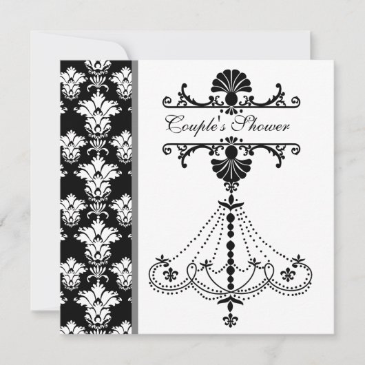 Black and White Chandelier Couple's Shower Invite Kaart (Voorkant)
