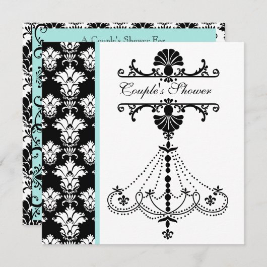 Black and White Chandelier Couple's Shower Invite Kaart (Voorkant / Achterkant)