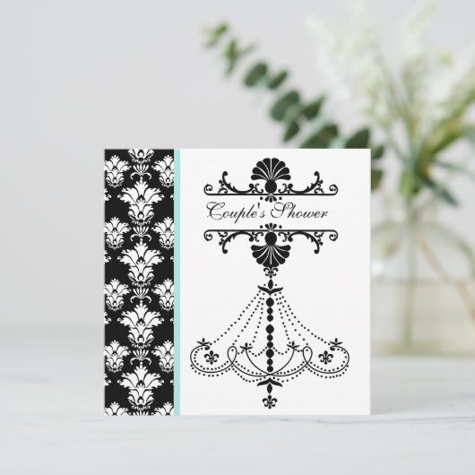 Black and White Chandelier Couple's Shower Invite Kaart (Staand voorkant)