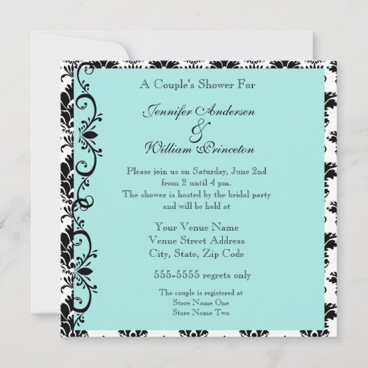 Black and White Chandelier Couple's Shower Invite Kaart (Achterkant)